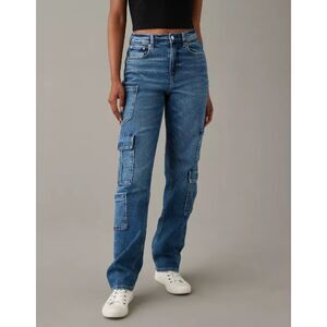 American Eagle Super Baggy Cargo Jeans High Rise Blue Denim Size 2